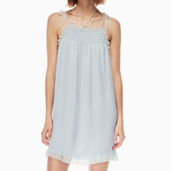 Aritzia Wilfred Cathedral Smocked Ruffled Chiffon Dress White Size Medium - Picture 3 of 8